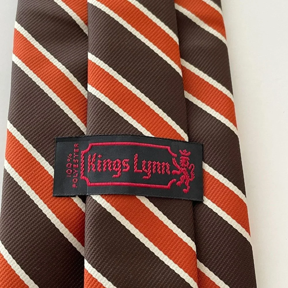 Vintage Kings Lynn Tie Polyester Brown & Cinnamon‎ Striped Necktie Extra Wide